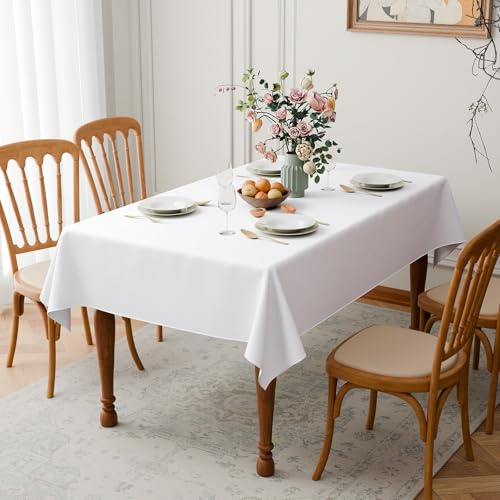 GFCC Nappe Rectangulaire Blanche 140x300 cm, Nappe en Élégante et Moderne, Lavable et Réutilisable en Polyester pour Salle à Manger, Jardin, Mariage, Fête, Noël et Anniversaire