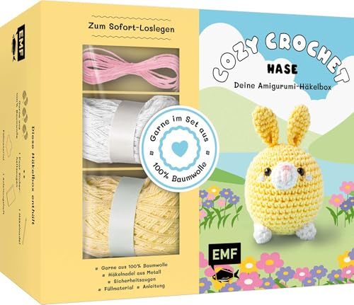 Cozy Crochet – Deine Amigurumi-Häkelbox: Hase: Mit Anleitungs-Booklet und allen Materialien: Garn (100% Baumwolle, 3 Farben), Häkelnadel, Füllwatte, Sicherheitsaugen. Für deine kreative Me-Time!