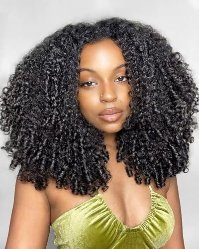 Half Wig Human Hair Burmese Curly Wigs with Spiral Curls for Women 180 Density Glueless Wigs 100% Human Hair Ready to Go 3 In 1 Seamless Flip Over Drawstring Natural Color 18 Inch