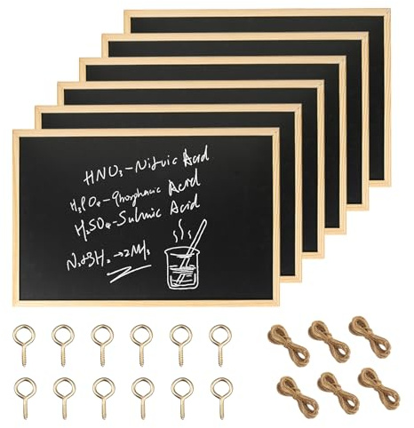 6 Pack A4 Chalk Board, 20x30cm Chalkboard Hanging Blackboard Small Chalk Board with One Hemp Rope and Two Sheep's Horn Hooks for Wedding Birthday Bar Buffet Party