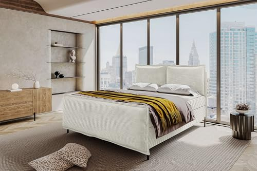 99rooms Vero Boxspringbett 140x200 cm Greige | Cordstoff POSO, Bettkasten, Bonellfederkernmatratze