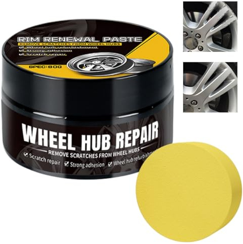 Car Wheel Scratch Repair Polish 80g,Alloy Wheel Repair Kit with Sponge,Scratch Remover Kit for Cars,Alloy Wheel Polish & Scratch Repair for High-Gloss Hubcap Rim Repair,Al/loy Wheel Cleaner,Car Polish