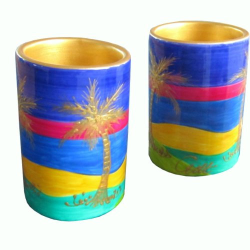 Painted Pair of Tea Light or Votive Holders, Palm Trees - Original Design Luxury Gift Boxed. Fab idea for housewarming present