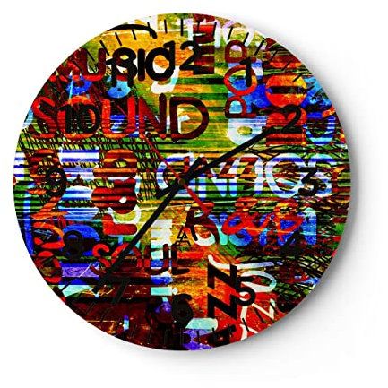 Modern Wanduhr Wörter Tapeten modern 30x30cm Rund Klein Wand Uhr Glas Analog Zimmeruhren Küche Büro Wohnzimmer Glasuhr Wall Clock Dekoration Design Wanddekoration Küchenuhr C4AR30x30-2778