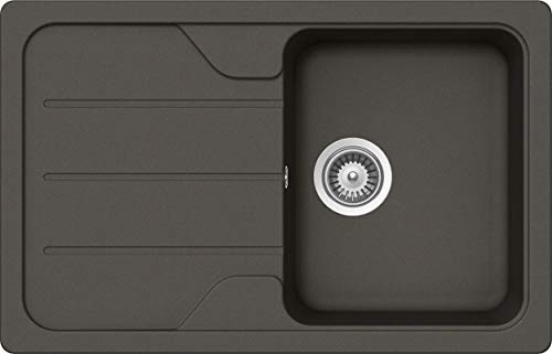 SCHOCK Küchenspüle 78 x 50 cm Formhaus D-100S Asphalt – CRISTALITE® Dunkelgrau mit Abtropffläche – Reversible Einbauspüle für 45 cm Unterschrank – Pflegeleichte Quarzkomposit-Oberfläche
