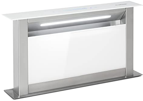 Klarstein Royal Flush Eco 60cm - Campana extractora retráctil, 576 m³/h, Touch-To-Slide, LED, eficiencia energética A++, acero inoxidable y cristal, recirculación/extracción de aire