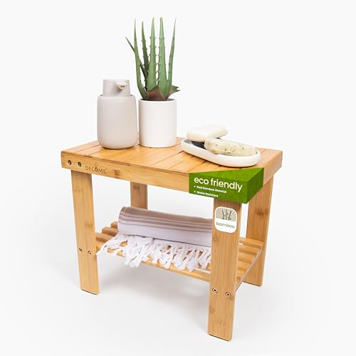 DECOMIL - Tabouret de douche et banc de douche en bambou de qualité supérieure avec étagère de rangement, bancs de douche pour douche intérieure (style banc 40,6 cm)