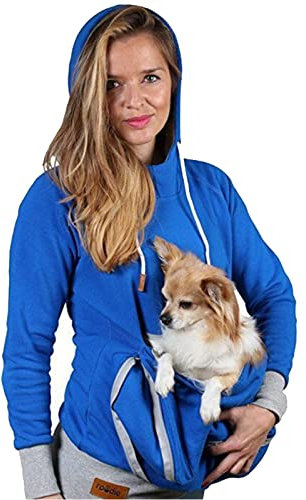ANUFER Donna Canguro Tasca Felpa con Cappuccio Manica Lunga Maglione Trasportino per Animali Domestici Felpe Blu SN07524 38