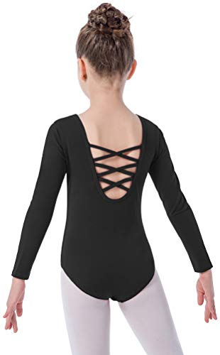 MOLLDAN Girls Long Sleeve Ballet Leotards Crisscross Straps Back Dance Tops(2QT5028-06-XXL)