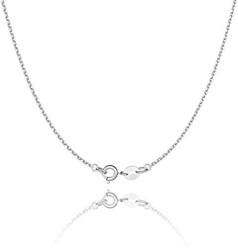 Jewlpire 925 Sterling Silver Chain 1.1mm Cable Chain Necklace Upgraded Spring-ring Clasp - Italian Necklace Chain - Thin & Sturdy - Italian Quality 16 Inch