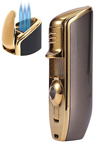 Briquet Coupe-Vent à 3 Becs Allume-Cigare Turbo Flame Jet Torche de Coup de Feu Puissante Réglable avec Boîte Exquise, Pas de Butane (gaz),Gray