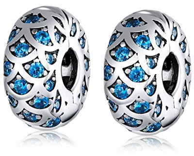 Clip-Abstandshalter, 925er Sterlingsilber, blau-weißer Kristall, Charm-Clip-Verschluss, Abstandshalter, Charm-Perle für Armband, kompatibel mit europäischen Charm-Armband-Perlen, Sterling-Silber