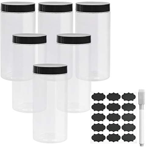 6pcs Tarro de Plástico de Almacenamiento,Frascos de Plástico con Tapa,850ML,Frascos de Especias,Botes Cocina Almacenaje Plastico,Tarros para Conservar,Botes para Especias Con Etiquetas y Marcador