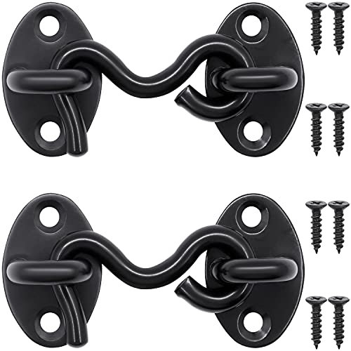 QJZXUEZHEN 2Pcs 2 inch Barn Door Lock, Cabin Hook Eye Latch Gate Hook with Mounting Screws (Black)