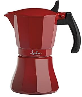 Jata HCAF2012 - Cafetera Italiana Inducción, Capacidad 12 Tazas, Apta para Todo Tipo de Cocinas, Cuerpo Aluminio, Roja