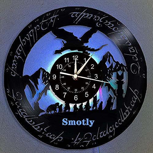 Smotly Vinyl-Wanduhr, Herr der Ringe Bunte Nachtlichtfunktion künstlerische Heimdekoration Digitale Wanduhr, Geschenk (Geschenkhaken) (Mehrfarbig)