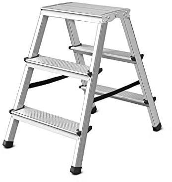 Trittleiter mit 3 Stufen – doppelseitige Profi-Leiter aus Aluminium, bis zu 125 kg Belastung, Klapptritt für Haushalt, FORTENA (2x3 Stufen)