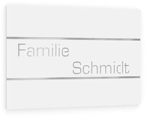 Graviers Design Plaque Numéro de Maison et Nom | Lettres personnalisables | 160 x 110 mm Blanc | Acier inoxydable | Fabriqué en Allemagne