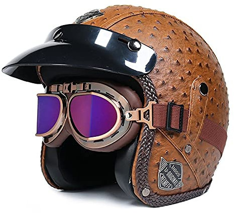 Halbhelme Jethelme Brain - Cap Motorrad Jethelm Retro Harley Motorrad Halbhelm 3/4 Helm Jethelm DOT ECE Zertifiziert Cruiser Chopper Scooter Helm mit Brille,E-XXL=（63~64cm）