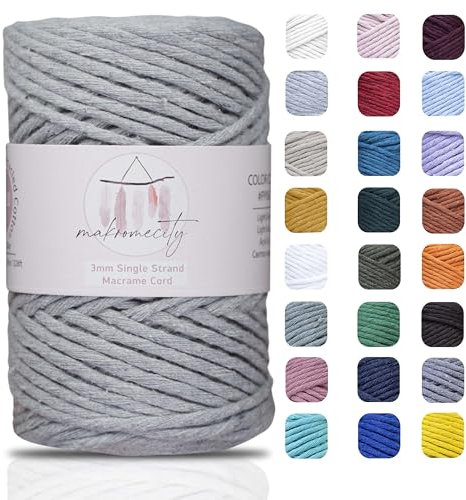 Makromecity Makramee Garn 3mm x 90m (100yards) Premium Single Twisted Macrame Cord Baumwollgarn für Handwerk Schlüsselanhänger Wohndekorationen Platzteller Umhängetasche Handtasche Runner