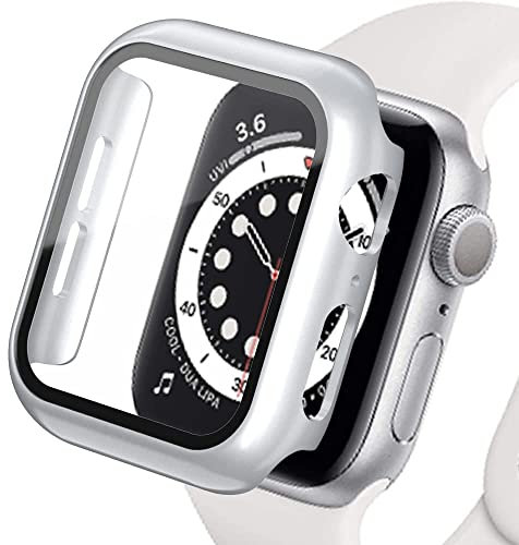 Lerxiuer - Protector de Pantalla de Cristal Templado y PC, Carcasa Compatible con Apple Watch Serie 3, 38 mm, Funda Protectora Ultrafina y Mate para iWatch de 38 mm, Plata Brillante