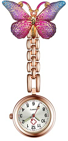 Avaner Krankenschwesteruhr Taschenuhr aus Silikon Schmetterling Dekoration Pflegeruhr mit Pin/Clip Analog Quarzwerk FOB Ansteckuhr für Arzt Doktor Medical