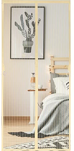 Hilftio Filet moustiquaire pour fenêtre # Porte accordeon d'interieur PVC Moustiquaire fenetre magnetique Moustiquaire Porte fenetre aimantée, Beige 150X250cm