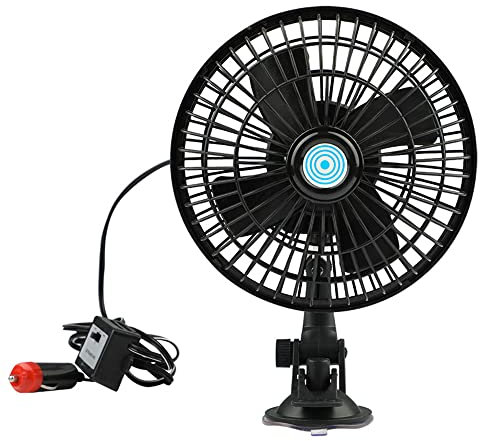 Baceyong Adjustable 12V 360 ° Car Oscillating Fan Portable Auto Vehicle Fan With Suction Cup And Cigarette Lighter Plug, Cooling Fan,Air Circulator, Low Airflow Noise, Black