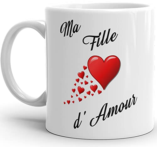 Kalféa Mug ma fille d'amour je t'aime tasse belle fille haute Qualité avec coeurs Idée Cadeau Originale Famille enfant anniversaire noel fete réalisé en France