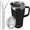 PATMOSEAL Insulated Travel Mug with Handle Straw & 2 Spill-Proof Lids, Thermal Cup Coffee Tumbler Tea Flask for Hot Cold Drinks 600ml/20oz (Black)
