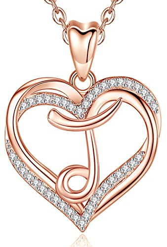 INFUSEU J Initial Kette für Freundin, Herz Buchstabe Cubic Zirkonia CZ Rosegold Schmuck romantische Geburtstagsgeschenke für Frau Mutter Freundin, 20 Zoll Kette