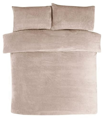Teddy Fleece Duvet Sets – Super Soft Warm Quilt Cozy Fluffy Bedding Fleece with Pillow Cover Bed Size Single Double King Super King Home linen Accessories Bedding Set (Mink, King)