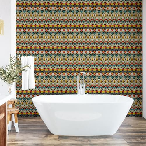 ABAKUHAUS africain Papier peint autocollant pour la maison, Art populaire de Sharp motifs, Accent de salon et de cuisine auto-adhésif, 33 cm x 250 cm, Multicolore