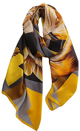 WEIGEER Foulard en soie femmes châle Écharpe en soie Silk Scarf Women Chiffon Shawl White Neckerchief Head Wrap Thin Scarf Beach Hijab Belt Vintage Bridal Shawl Binder (Doré)