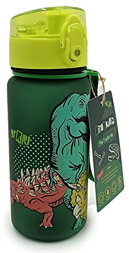 Puckator Gourde Enfant 350ml en Plastique Renforcé avec Couvercle à Bouton-Poussoir - Dinosauria - Dinosaure