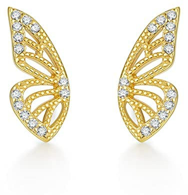 ZHOU LIU FU 925 Silber Ohrringe für Damen Zirkonia Ohrstecker Schmetterling Schmuck Hypoallergen Ohrschmuck Gold Ohrring Klein Jewels Perlmutt Vergoldet Vintage Echtsilber Geschenk Frauen