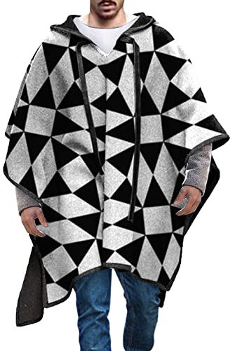 Beokeuioe Mode Cape Schal Kap Cape Mantel für Herren mit Kapuze Pullover V-Ausschnitt, Poncho, mit Kapuze, Baldachin, Schal, Mantel, unregelmäßiger Saum, Kapuzenpullover