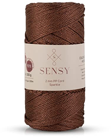 Sensy Premium - Corda in poliestere scintillante da 2 mm, 230 metri, 90% polipropilene, 10% poliestere, per macramè, 2 mm, per uncinetto, macramè, filo per uncinetto, filo per lavori a maglia (rame