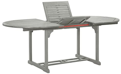 FIRBNUS Gartentisch Grau 200 x 100 x 75 cm aus Akazienholz Gartentisch Ausziehbarer Gartentisch Gartentisch mit Loch für Sonnenschirm Rustikaler Stil