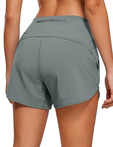 CRZ YOGA Damen Running Shorts High Waist Laufshorts mit Innenslip Atmungsaktiv Kurz Sporthose Zip Tasche Sweatshorts - 10cm Grauer Salbei 38
