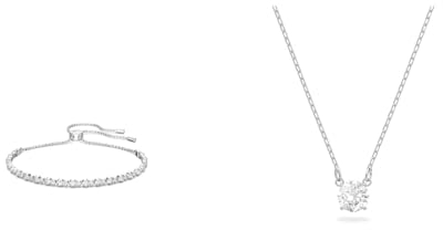 Swarovski Subtle Trilogy Armband, Weiss, Rhodiniert & Attract Halskette, Rundschliff, Weiß, Rhodiniert