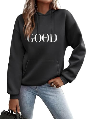 Minetom Kapuzenpullover Damen Hoodie Sweatshirt mit Kapuze Langarmshirt Pulli Oberteile Herbst Winter Frauen Briefe Drucken Freizeit Sport Fitness Outdoor Casual Style D Schwarz XXL