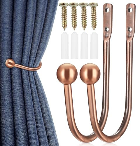 XxinXrongMetal Curtain Holdbacks, 2 Pcs Curtain Drapery Holdbacks, Curtain Tieback Hooks, Wall Mounted Window Curtain Holder Hooks, Drapery Holdbacks for Fixed Curtain or Hanging Items (Bronze)