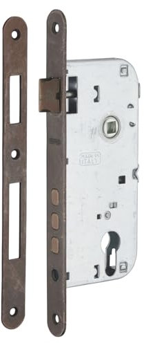 Boitier de Serrure Encastrable à Cylindre, pour Porte d'entrée, Axe 45 mm, Entraxe 85 mm, Bouts Ronds, Bronze, Sécurité Optimale, Installation Facile, Mécanisme à Un Tour, Acier, THIRARD
