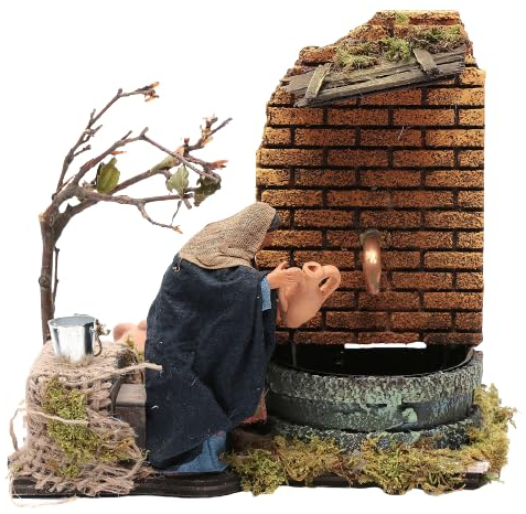 Holyhome Frau am Brunnen mit Bewegung 10 cm (3,93 Zoll) - Napoletanische Krippe Terracotta gekleidet