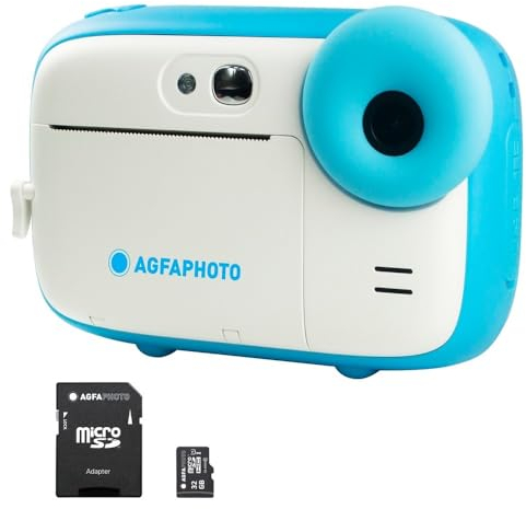 AGFA Photo Realikids Instant Cam + 1 Micro-SD-Karte 32 GB – Sofortbildkamera für Kinder, LCD-Display 2,4 Zoll, Lithium-Akku, Selfie-Spiegel und Fotofilter – Blau
