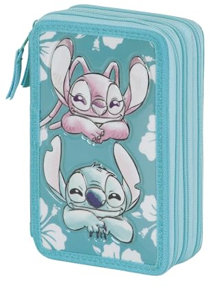 Lilo und Stitch Tropic-Gefülltes Dreifach-Federmäppchen, Blau, 14 x 21 cm