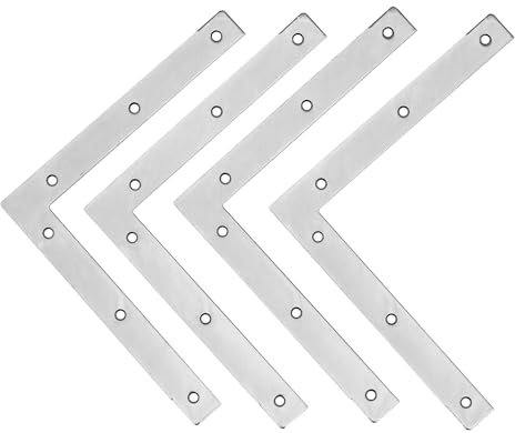 Flat L Shape Corner Fixing Plates 190mm x 190mm x 22mm - Set of 4 - with Screws