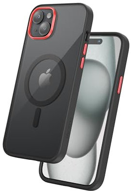 FLOLAB Surtect Tri-Fusion magnetische Schutzhülle für iPhone 15, schlankes Design, Magsafe-kompatibel, militärischer Rahmen, schwarze Rückplatte, Atomic Red