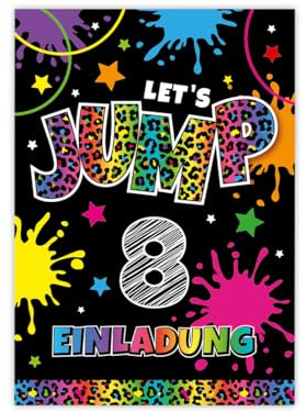 Minkocards 12 Einladungskarten zum 8. Kindergeburtstag Mädchen Jump Trampolin Einladungen achte Mädchengeburtstag Geburtstagseinladungen